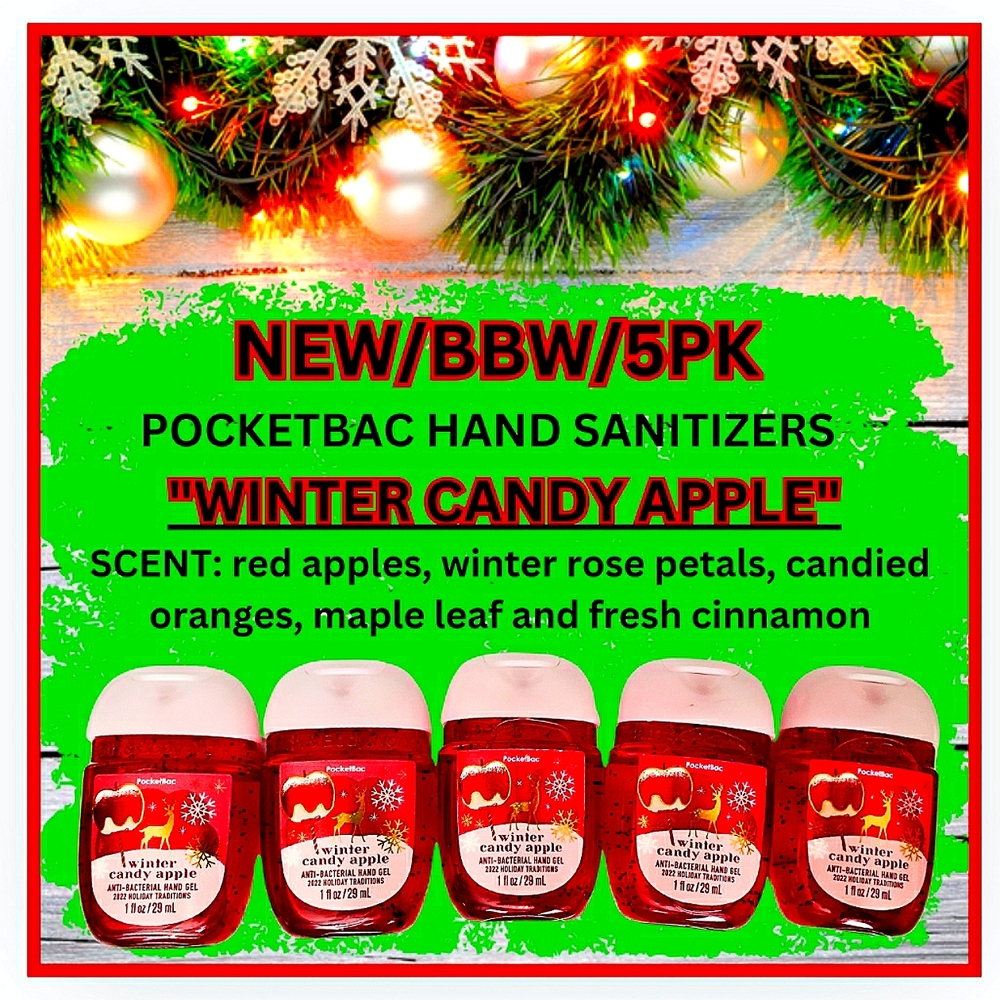 🔥5PK "WINTER CANDY APPLE" /NEW / BBW / POCKETBAC HAND SANITIZERS